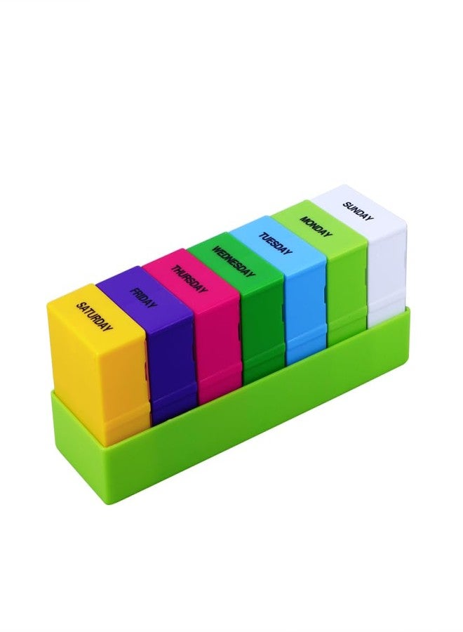 Healeved 7-Day Weekly Pill Organizer with 28 Compartments 4 Daily Sections Colorful Medicine Box with Push Button Lids for Easy Medication Management at Home - Image 1